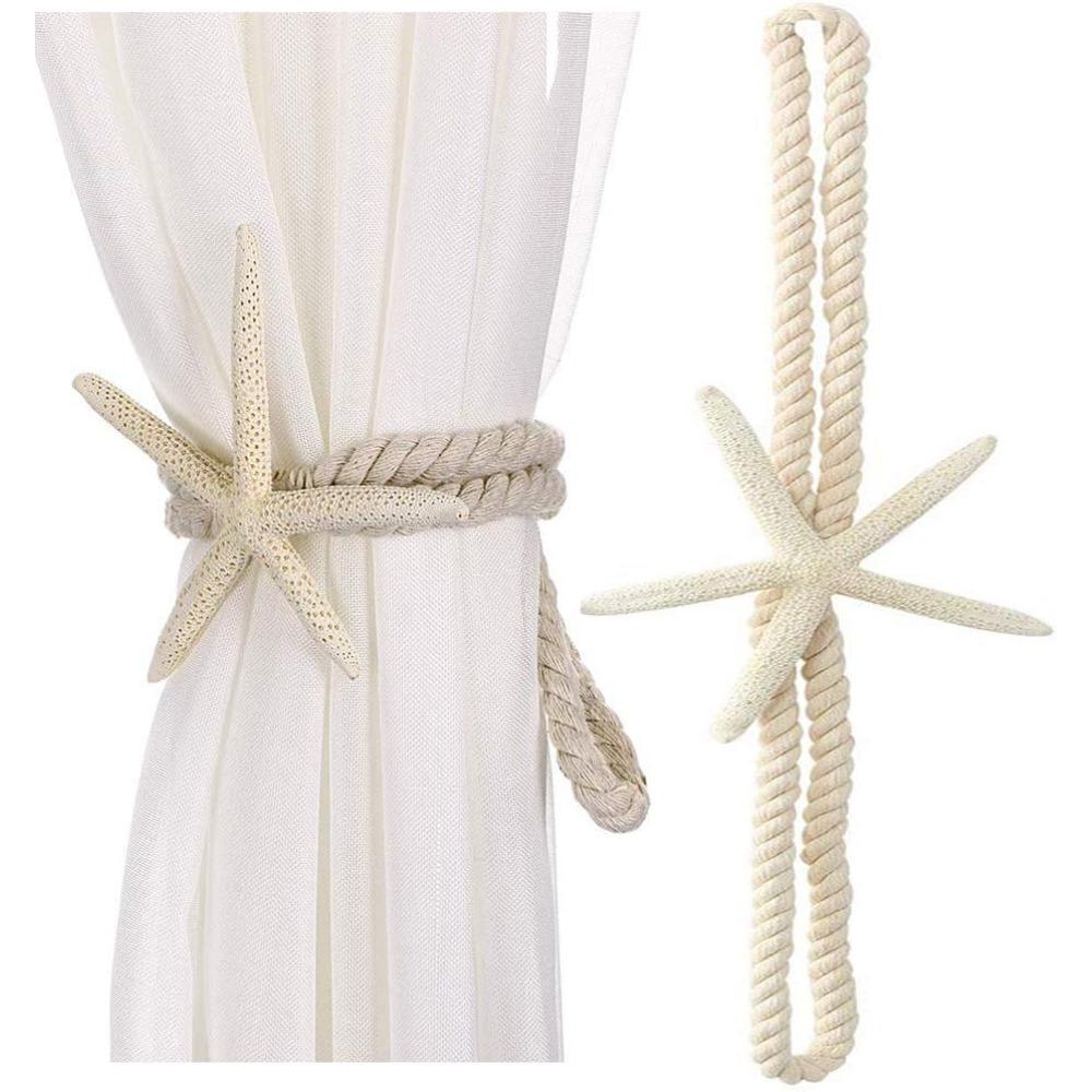 

2pcs Natural Starfish Curtain Tiebacks Handmade Woven Rope Curtain Curtain Ties Blinds Accessories ForLiving Room Curtain Decoration 2pcs