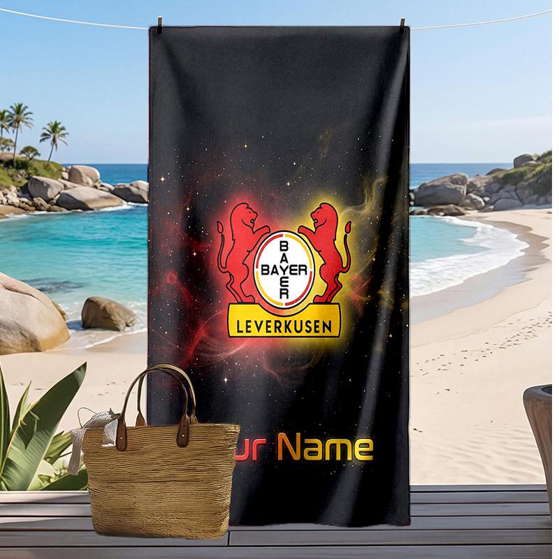 Bayer Leverkusen Voetbal Gepersonaliseerde Bedrukte Strandlaken Voetbal Logo Steun Aangepaste Naam Tekst Absorberende Handdoek Voor Sport Reizen Speciaal Cadeau