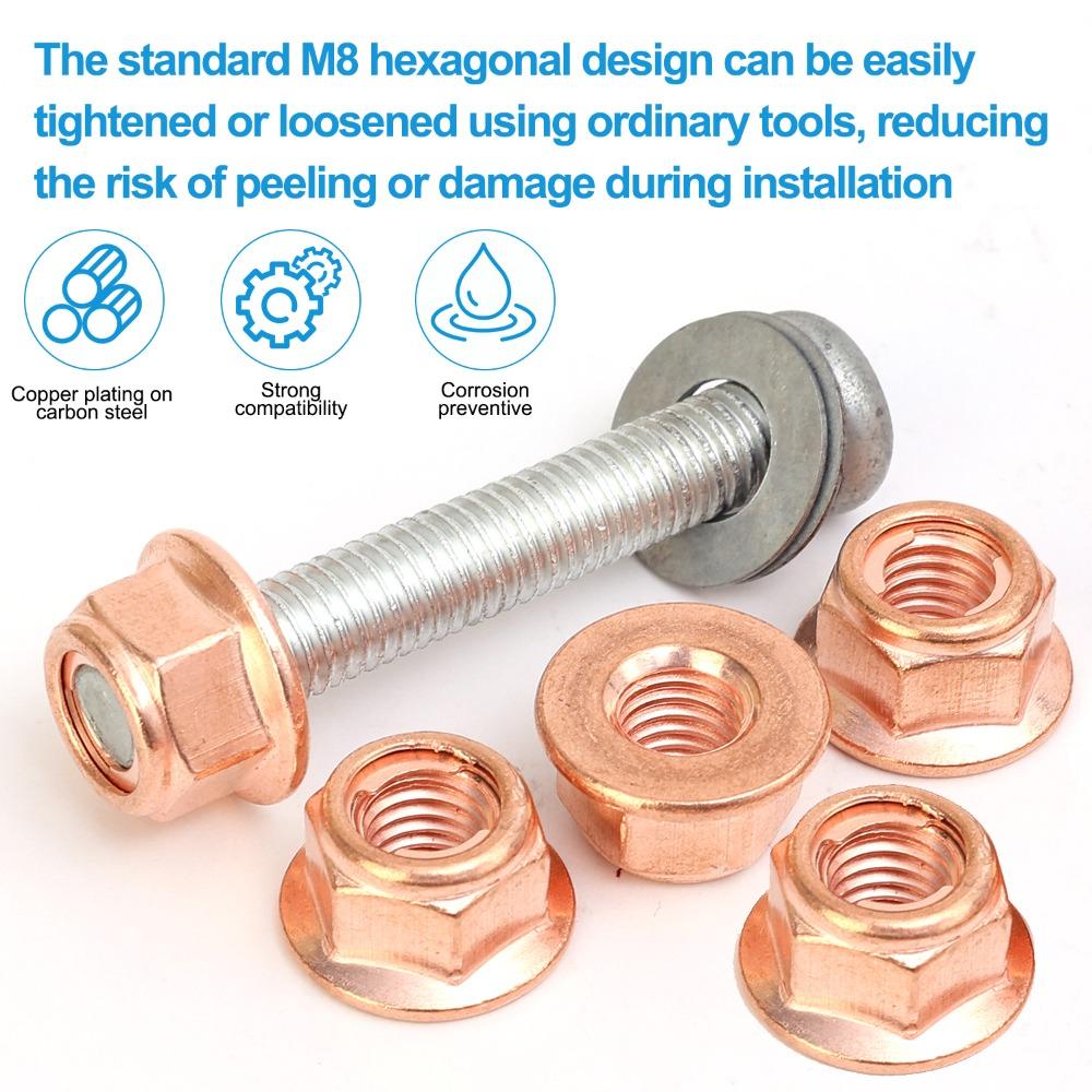 M8 Copper Plated Exhaust Manifold Nut Hex Flange Fastener Carbon Steel for BMW 3 Series E30 Engine Turbo Stud Pipe Repair Kit