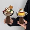 Fruit Bowl Restaurant Cake Ice Cream Desktop Stainless Steel Wooden Foot Dessert Tall Cup Dessert Bowl Decoration Storage Trays