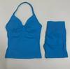 JYL Seamless Backless Two Piece Set Padded Halter Top Fitness Shorts