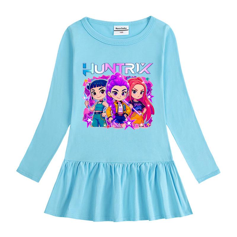 Dziewczęca Sukienka Kpop Rumi Zoey Mira z Nadrukiem Huntrix i Plisowaną Siateczką