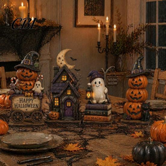 Vintage Haunted House Tiered Tray Decor Farmhouse Halloween Wooden Tabletop Decorations, Table Topper Signs, Spooky Decorative Storage Accessories