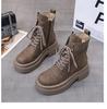 Inner Heightening Martin Boots Women's 2025 New Spring and Autumn British Style Thin Big Yellow Boots Lace-up Brown High-heeled Single Boots