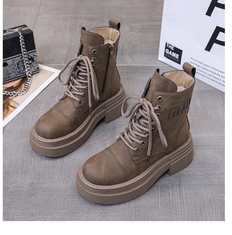 Inner Heightening Martin Boots Women's 2025 New Spring and Autumn British Style Thin Big Yellow Boots Lace-up Brown High-heeled Single Boots