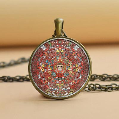 Mayan Calendar Glass Cabochon Pendant Necklace Women's Necklace Jewelry