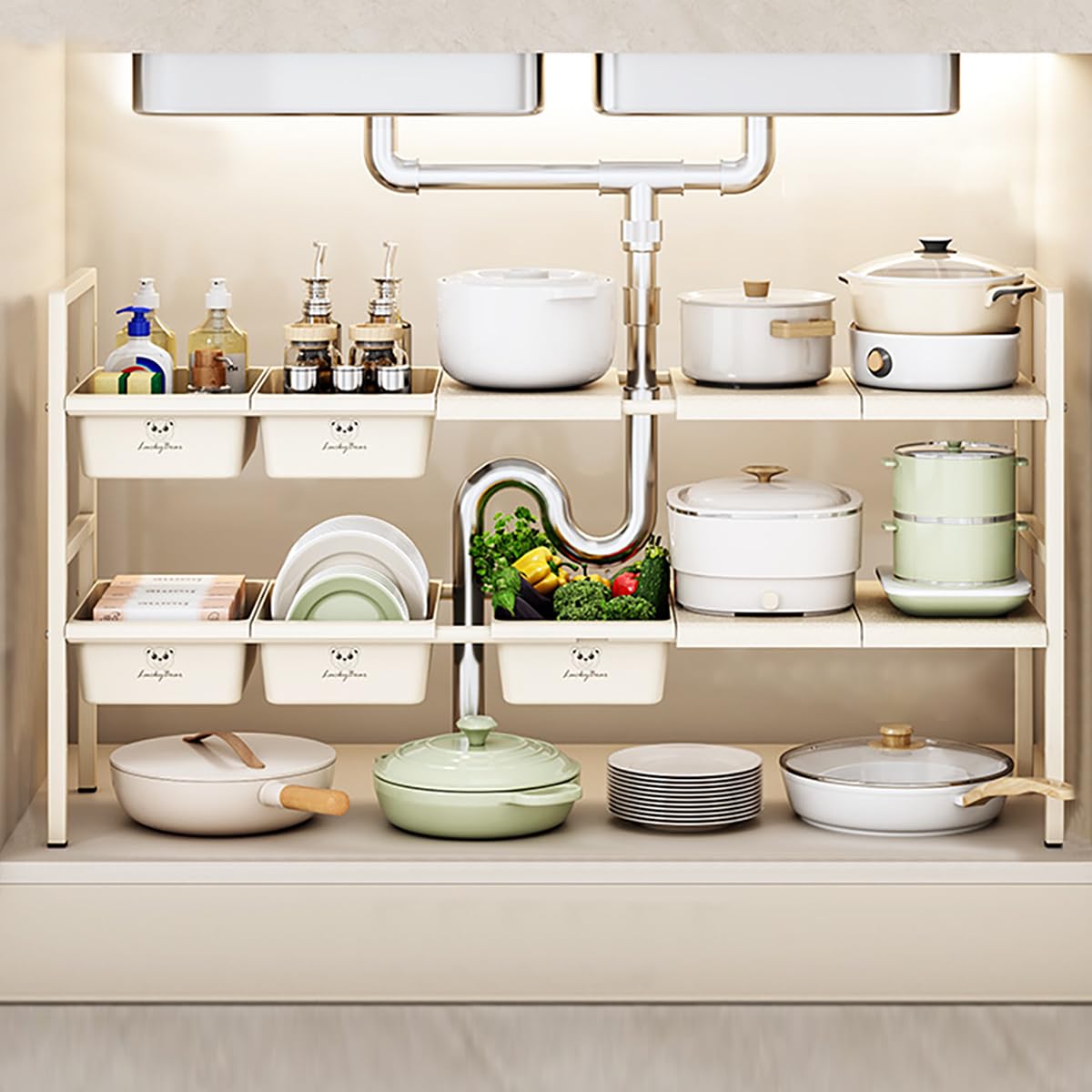 

хранение хранение Кухонная полка для хранения хранение Кухонная полка для хранения хранение Кухонная полка для хранения Легко собирается Поставляется с 5 корзинами для хранения разделителями бежевый