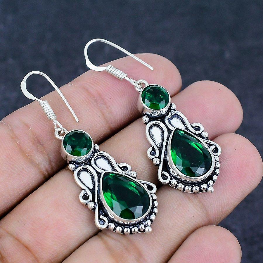Chrome Diopside Gemstone 925 Sterling Silver Earring 1.97"