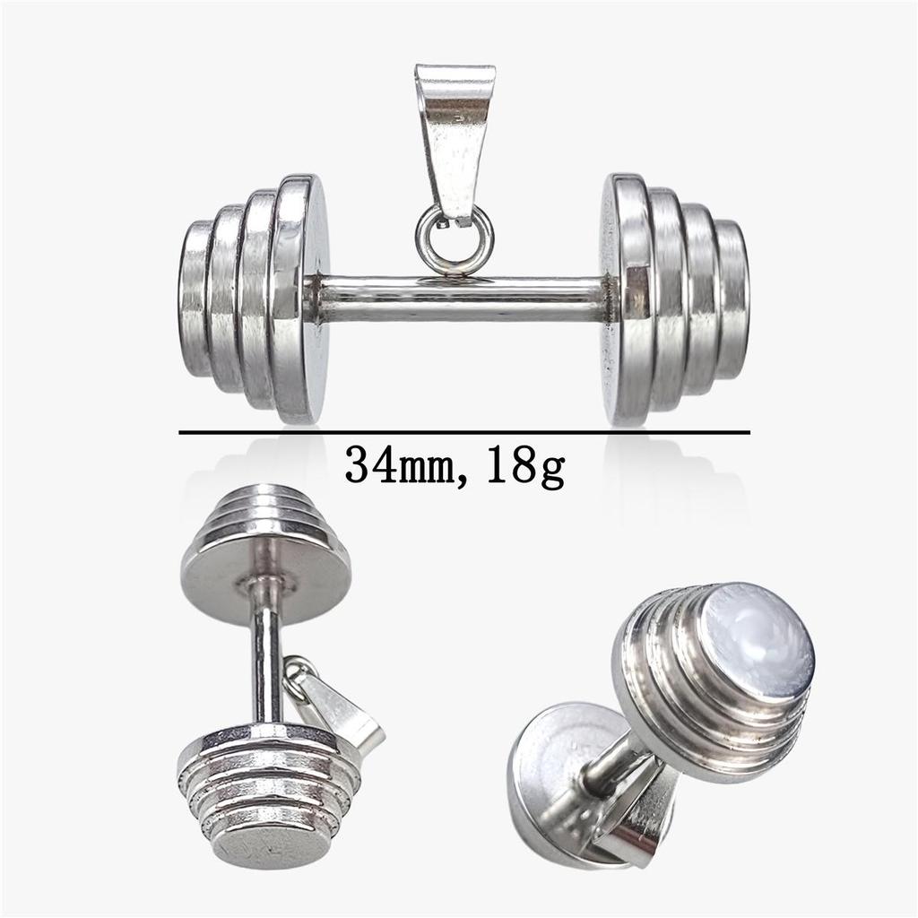 Men's Stainless Steel & Titanium Dumbbell Pendant Necklace - Trendy Sports Fashion Jewelry