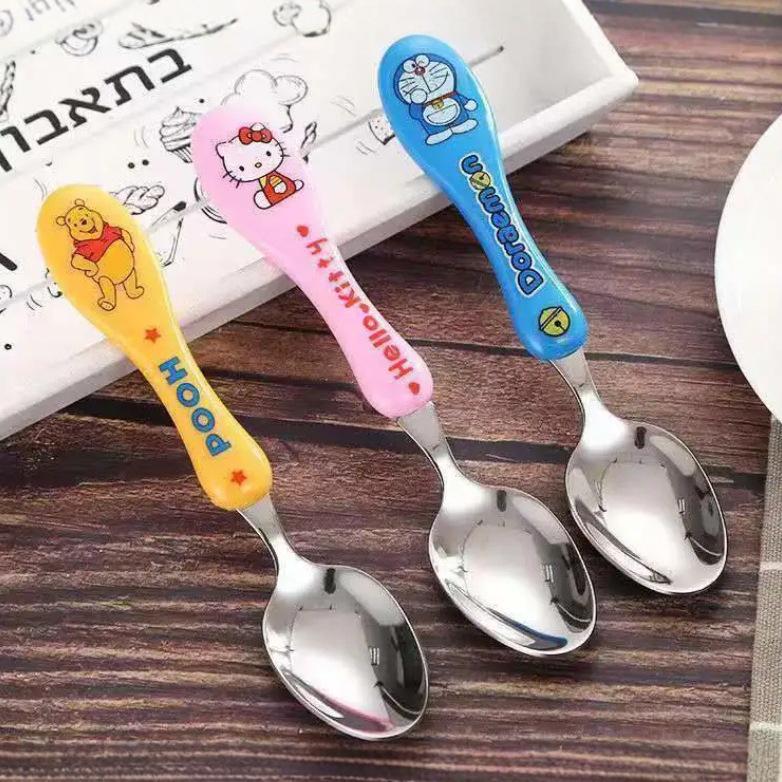 Cartoon Stainless Steel Thickened Oval Rice Spoon for Baby Training - Korean Style Portable Tableware