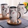 Drinkware 600ml Creative Cat Ceramic Mug With Lid Spoon Beer Cup of Coffee Original and Funny Cups to Give Away Couple Gift Mugs