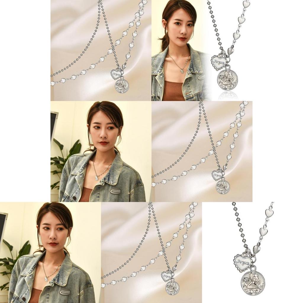 Elegant Korean Style Cupid Heart Titanium Steel Necklace For Unisex Fashion Accessories