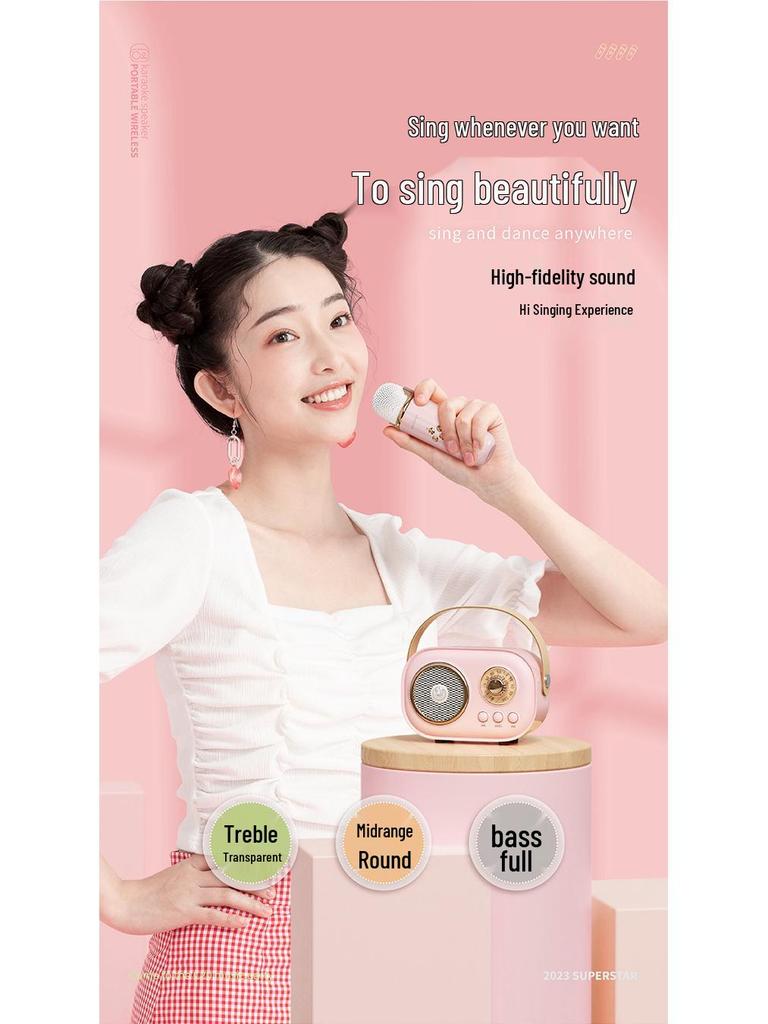 K Song Mini Portable Bluetooth Karaoke Speaker with Microphone - Souvenir Gift for Children