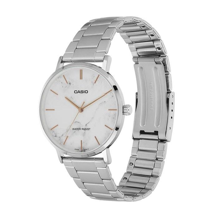 Casio Men's Analog Minimalistic White Marble Dial MTP-VT01DM-7AUDF, White, 46 x 40 x 8.2 mm