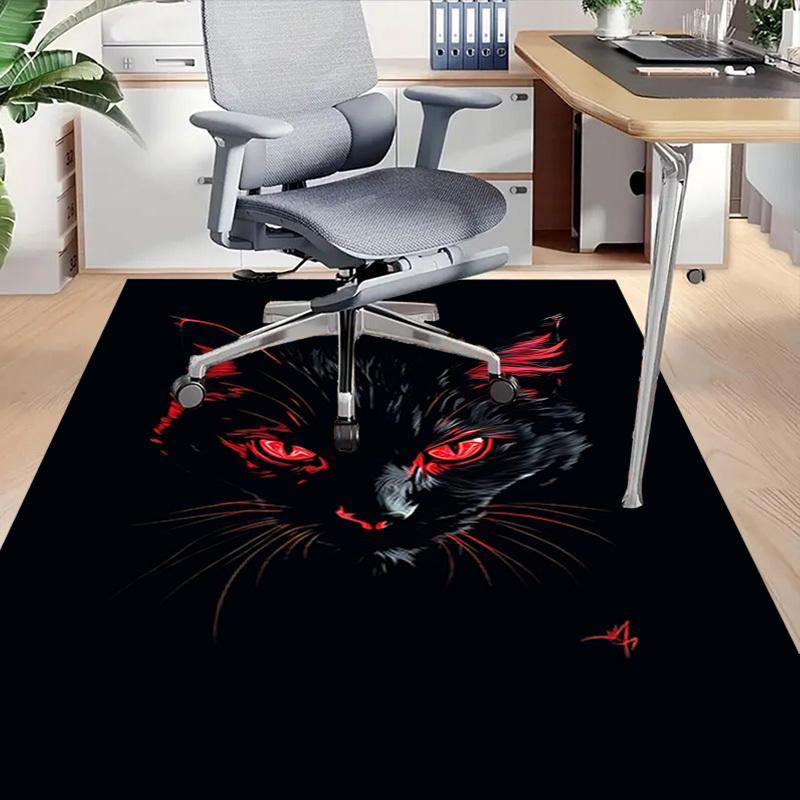 1pc Black Cat Carpet Anti Slip Polyester Floor Mat for office,Bedroom
