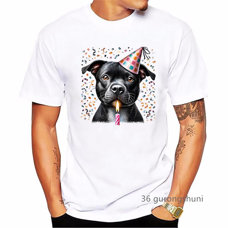 Staffordshire Bull Terrier Birthday Printed T Shirt MenS Clothing Harajuku Kawaii Dog Lover Tshirt Homme Summer Tops Tee Shirt