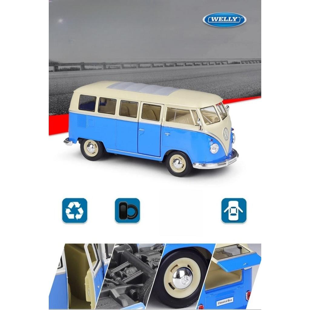 Welly 1/24 Volkswagen VW T1 BUS Alloy Car Diecasts & Toy Vehicles Car Model Miniature Scale Model Car Toy for Children