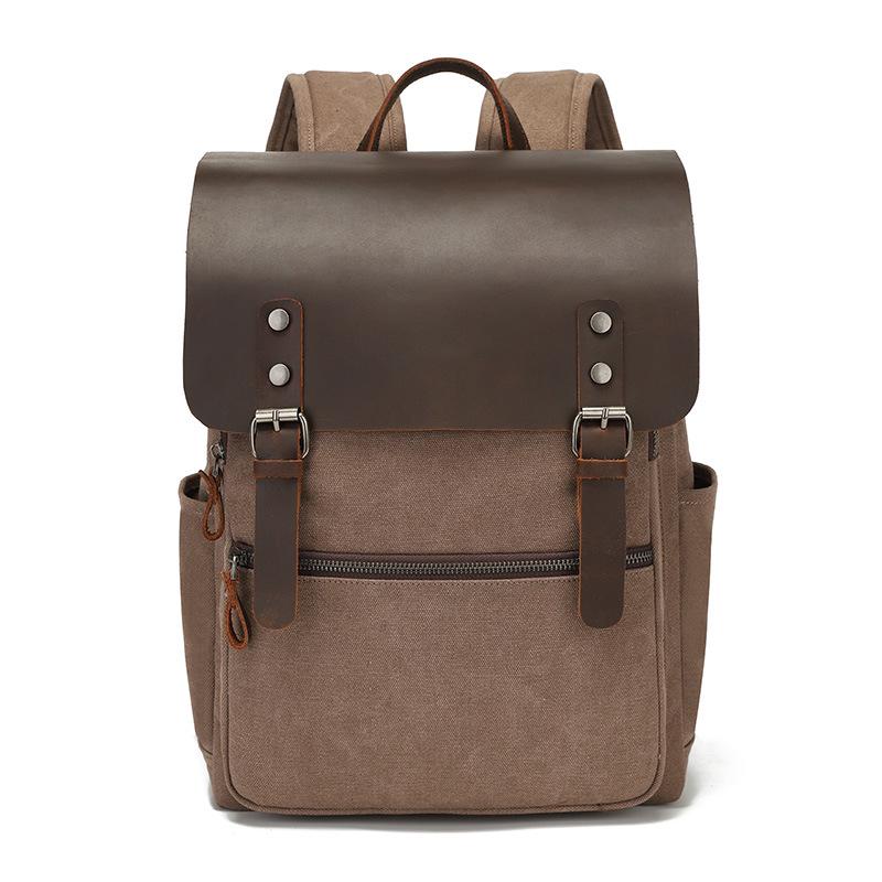 Unisex Retro Waxed Canvas & Leather Laptop Backpacks for Travel and School