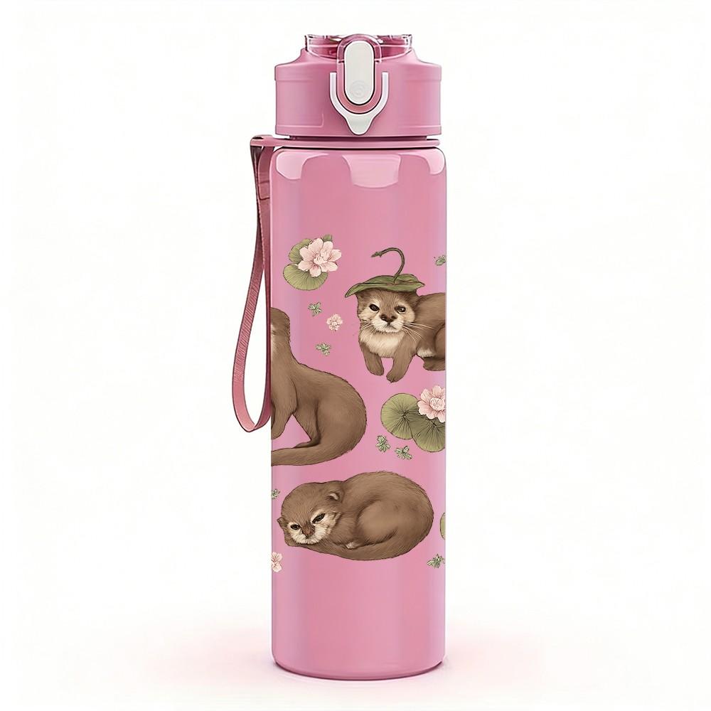 1PC Multiple Otter Family Art 750ml Color Plastic Sports Water Bottle Leakproof Flip Straw Lid Suitable for Sports Office Home Use