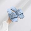 Sheepskin Version of Marshmallow Square Head Leather Woven Slippers for Women Wearing New Flat Bottom One Word Lazy Cool Slippers for Summer Women
