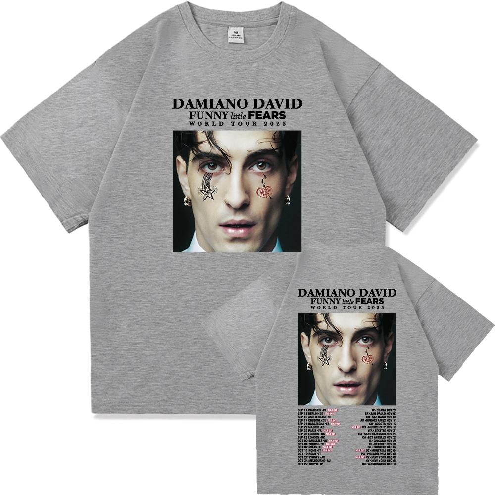 Heißer Verkauf Damiano David Lustige Kleine Ängste Welttournee Poster Grafikdruck T-Shirt Herren Damen Streetwear Harajuku Hip Hop Locker Lässig Übergroßes Oberteil