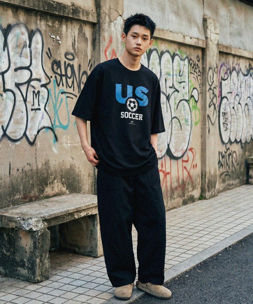 MODERMENT Real Overfit Football Short Sleeve T-Shirt [Black]