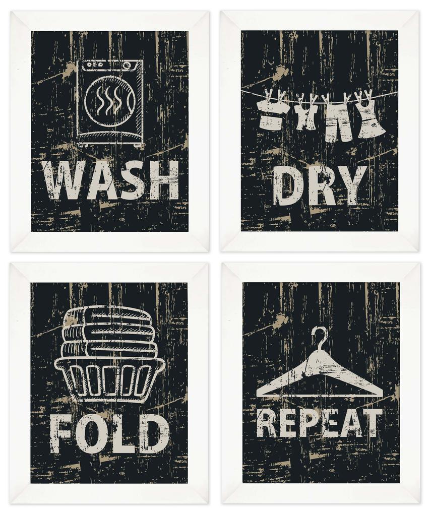 Inkdotpot 4 Piece Laundry Poster for Laundry Room Decor Wash Dry Fold Repeat , Laundry Room Posters Wall Art