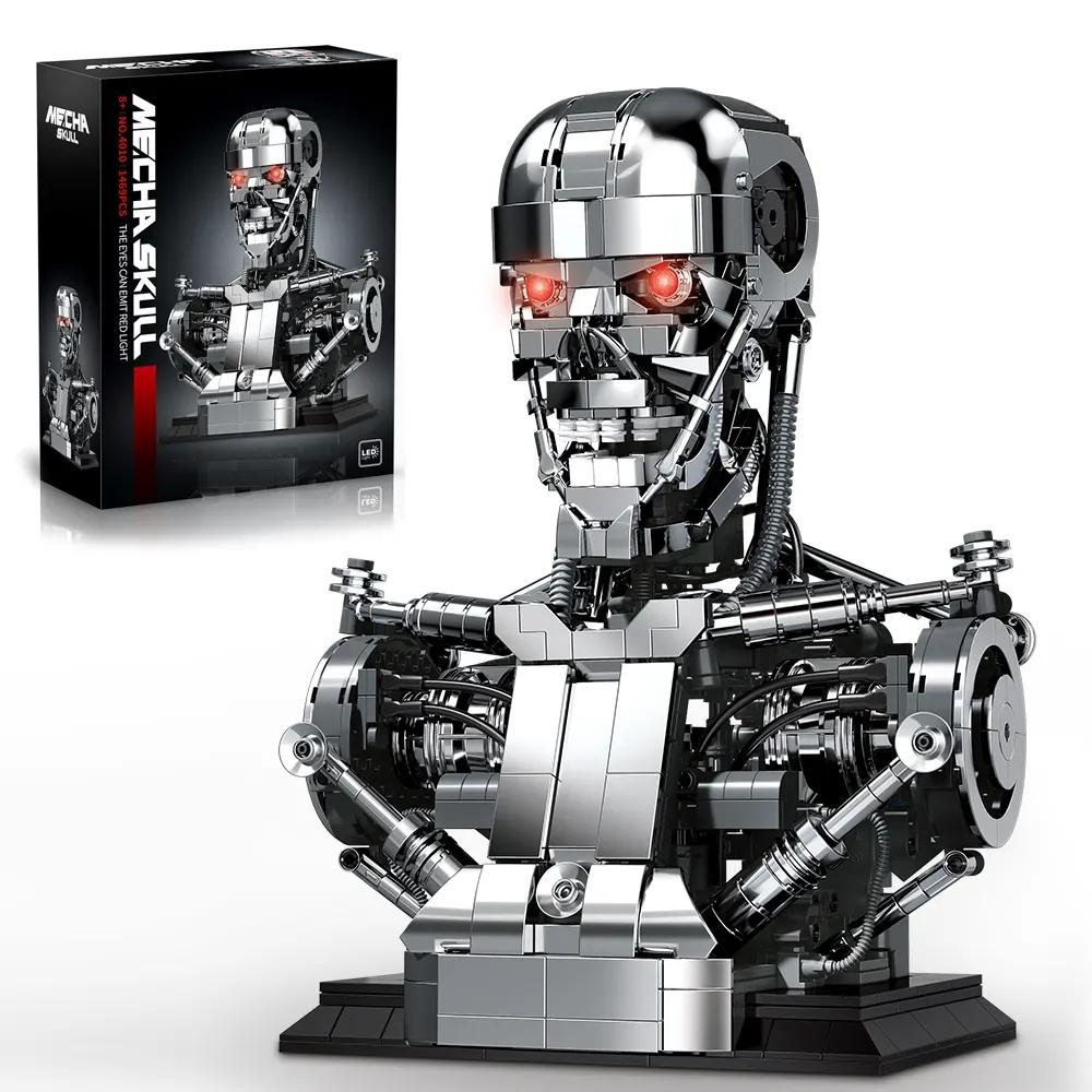 1469PCS Mecha Skull Skeleton Robot Building Blocks Movie T800 Bust Figures Model Desktop Ornament Construction Bricks Toys Gift