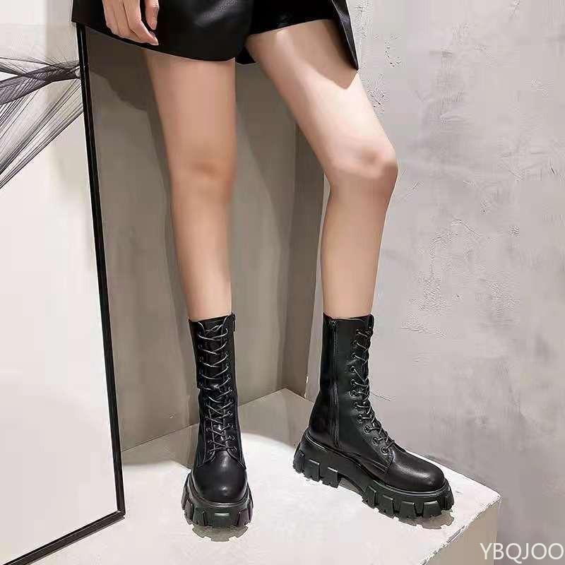 Women's Spring Autumn Thin Thick Soled Tall Strap Short Boots Versatile Retro Simple Comfortable Wear Resistant Mid Heeled Boots