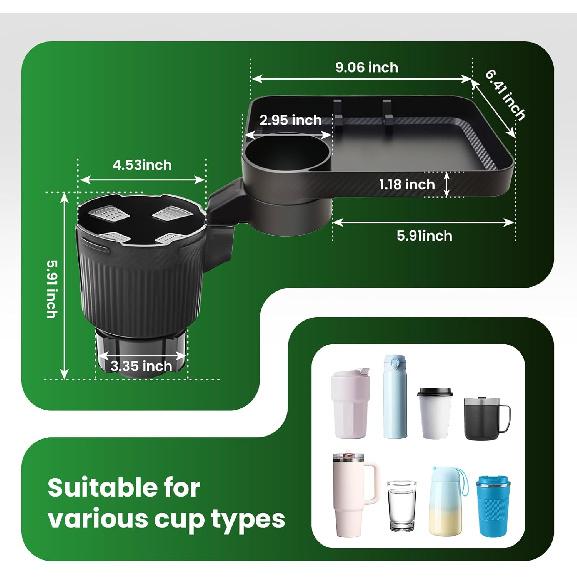 Car Cup Holder Tray, Extra Large Car Cup Holder Expander With 360° Rotation Fit Most Big Cup Detachable 3 In 1 Car Trays For Eating, Phone & Snack