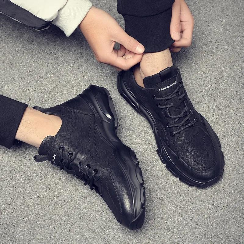 Fashion Genuine Leather Male Sneakers Incresed Man Casual Shoes Winter Cotton Men's Sports Shoes Size 38-46 High Quality Jogging Shoes