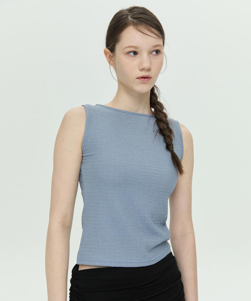 Lomaentinueo Boat Neck Slim Sleeveless Top (Blue)