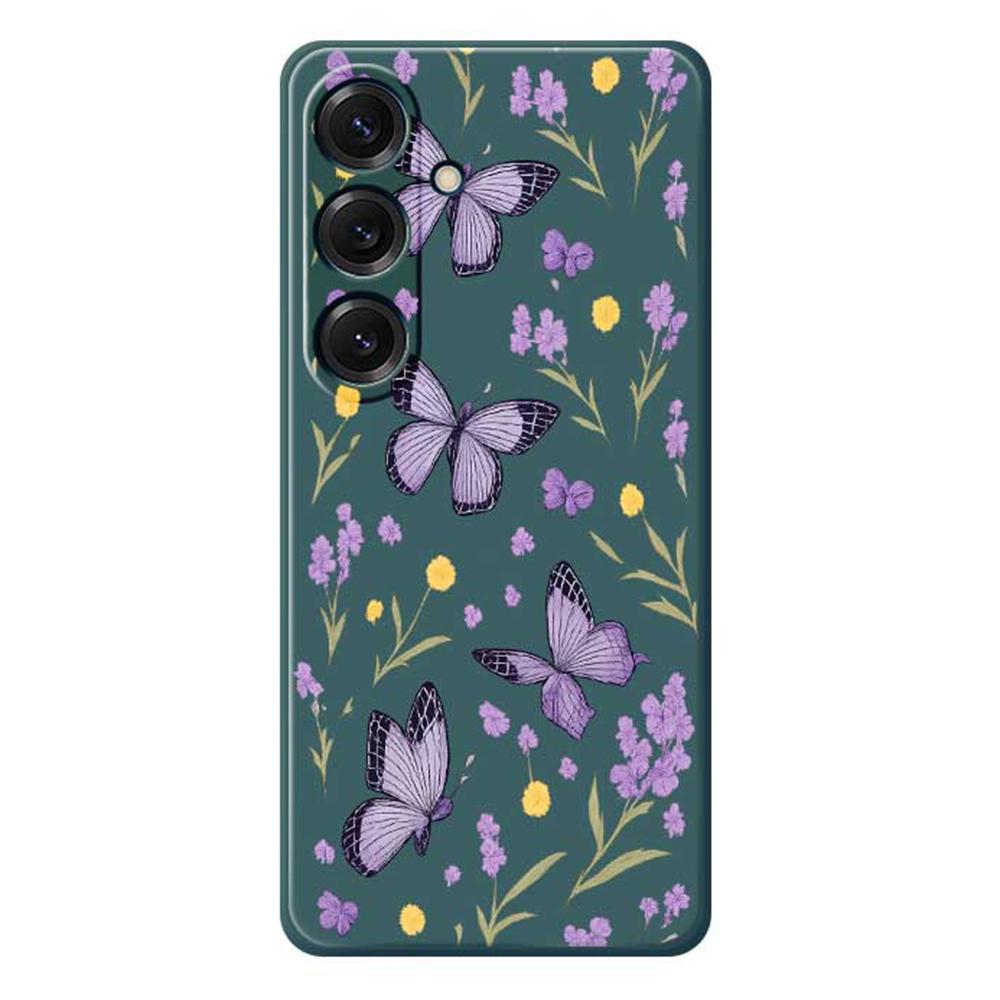 For Samsung Galaxy S25 Case Purple Butterflies Pattern Printing Straight Edge TPU Phone Back Cover