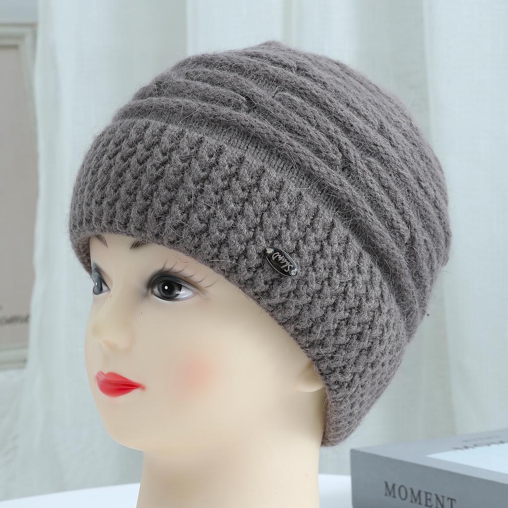Plush Thickened Warm Woolen Hat for Mom Winter Warm Ear Protection Fashionable Grandma Woolen Hat