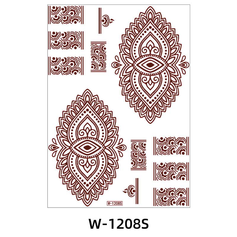 Indian Lace Tattoo Sticker Reddish-Brown Waterproof Tattoo Sticker