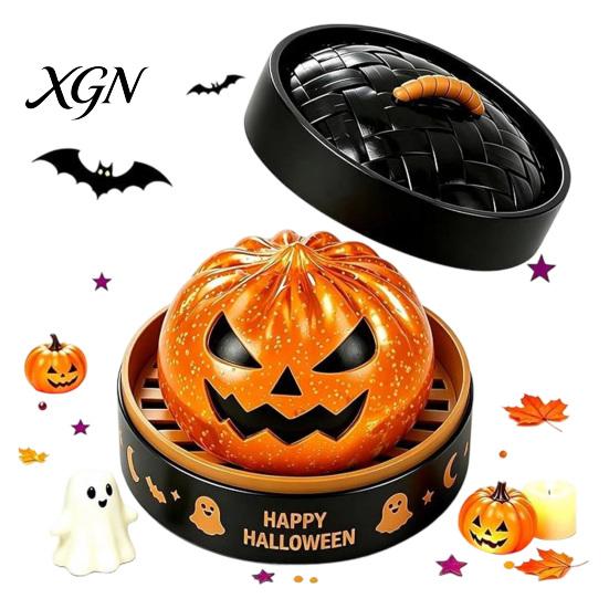 Portable Decompression Tool 1/5/6Pcs Halloween Dumpling Squeezing Toy with Steamer, Pumpkin Ghost Eyeball Skeleton Bun Stress Relief for Kids Adults,
