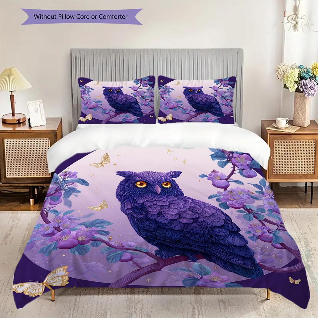 Owl Pattern Bedding Quilt Set Quilt Cover Pillowcase Home Decoration Birthday Gift (1 * duvet cover + 2 * pillowcase, without core)