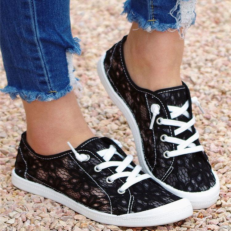 Sneaker Donna Estive in Pizzo a Rete Traspiranti con Lacci Scarpe Casual Taglie Forti 36 43 Sneakers Piatte Leggere Zapatos De Mujer