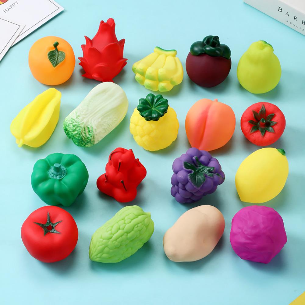 Brinquedos de Vinil para Apertar de Frutas Bebê Sensorial Brincadeira com Água Frutas Falsas Legumes Barulhentos Estimulação Sensorial Sem BPA Kit de Brinquedos Interativos para Banho