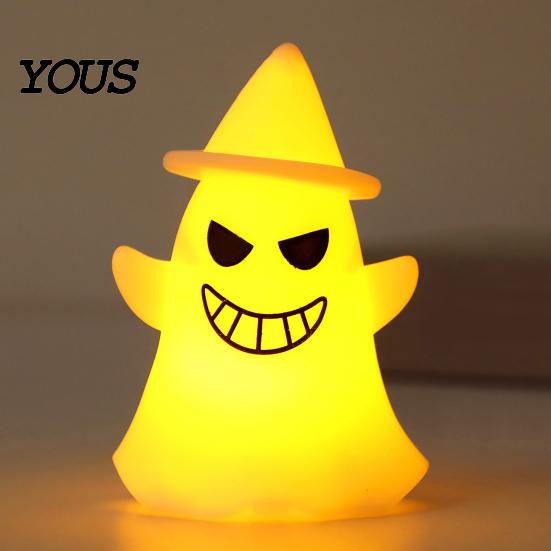 Battery Operated Ghost Light Halloween Witch Hat Light, Spooky LED Decorative Lamp, with Cartoon Night for Holiday Party Decor