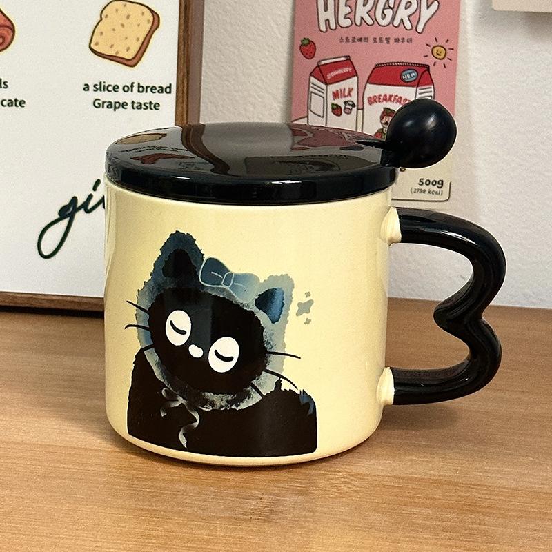 Cute Cup Ceramic Cup with Lid Cartoon Gift Water Cup High Looking Souvenir Creative Personalized Mug Cat