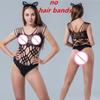 Women Sexy Mesh Bodysuit Shapewear Lingerie Outfit Erotic Fishnet Hollow Out Transparent Slim Mini Underwear Suit Costume