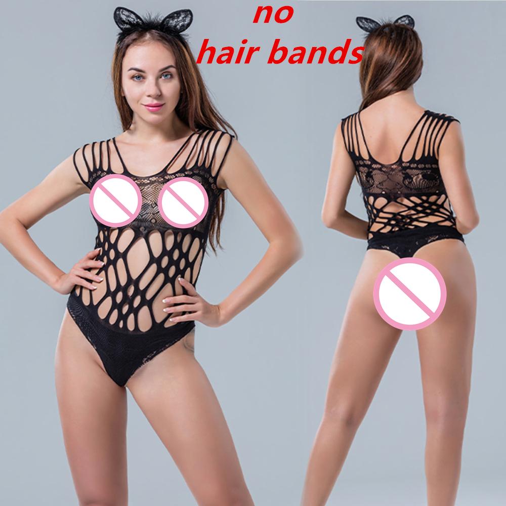 Women Sexy Mesh Bodysuit Shapewear Lingerie Outfit Erotic Fishnet Hollow Out Transparent Slim Mini Underwear Suit Costume
