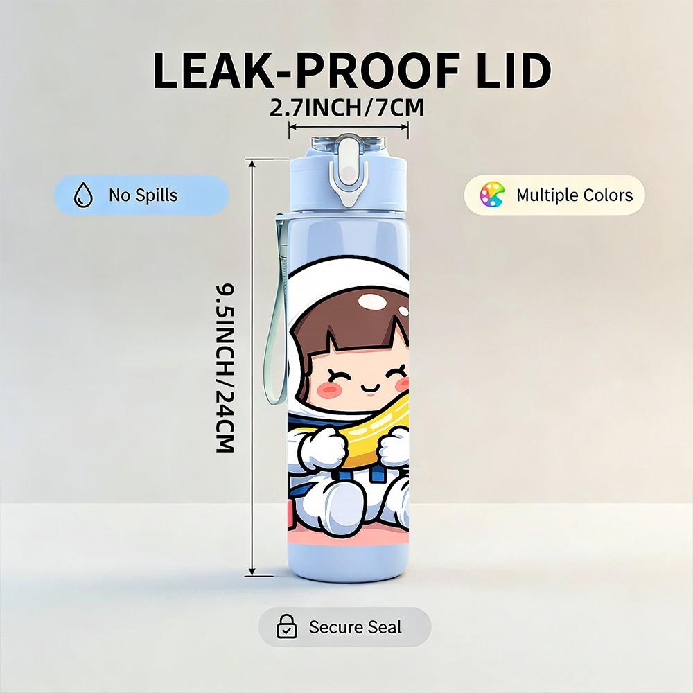 1PC Space Suit Little Astronaut 750ml Color Plastic Sports Water Bottle Leakproof Flip Straw Lid Suitable for Sports Office Home Use