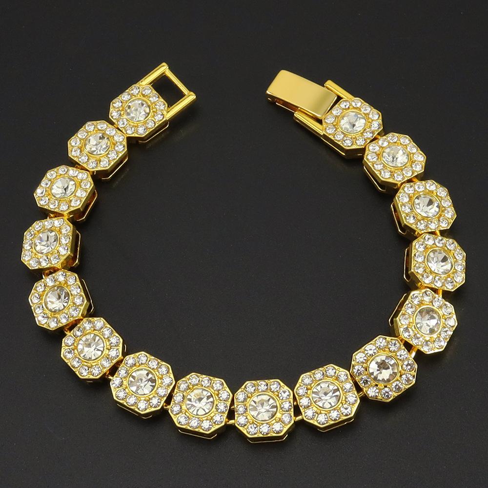 HNSP 13MM Wide Luxury Full Zircon Ice Tennis Hand Chain Bracelet for Men Gift Hip Hop Street Party Jewelry Accessories