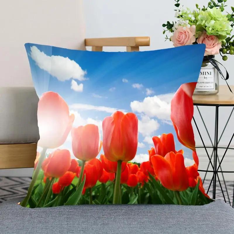 Tulip Flower Pillowcase Bedroom Home Office Decorative Square