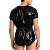 Adaptive Swimwear for Men M-3XL Waterproof Bodysuit Button Crotch Short Sleeve Elastic Waistband Leakproof Jumpsuit for Special Needs