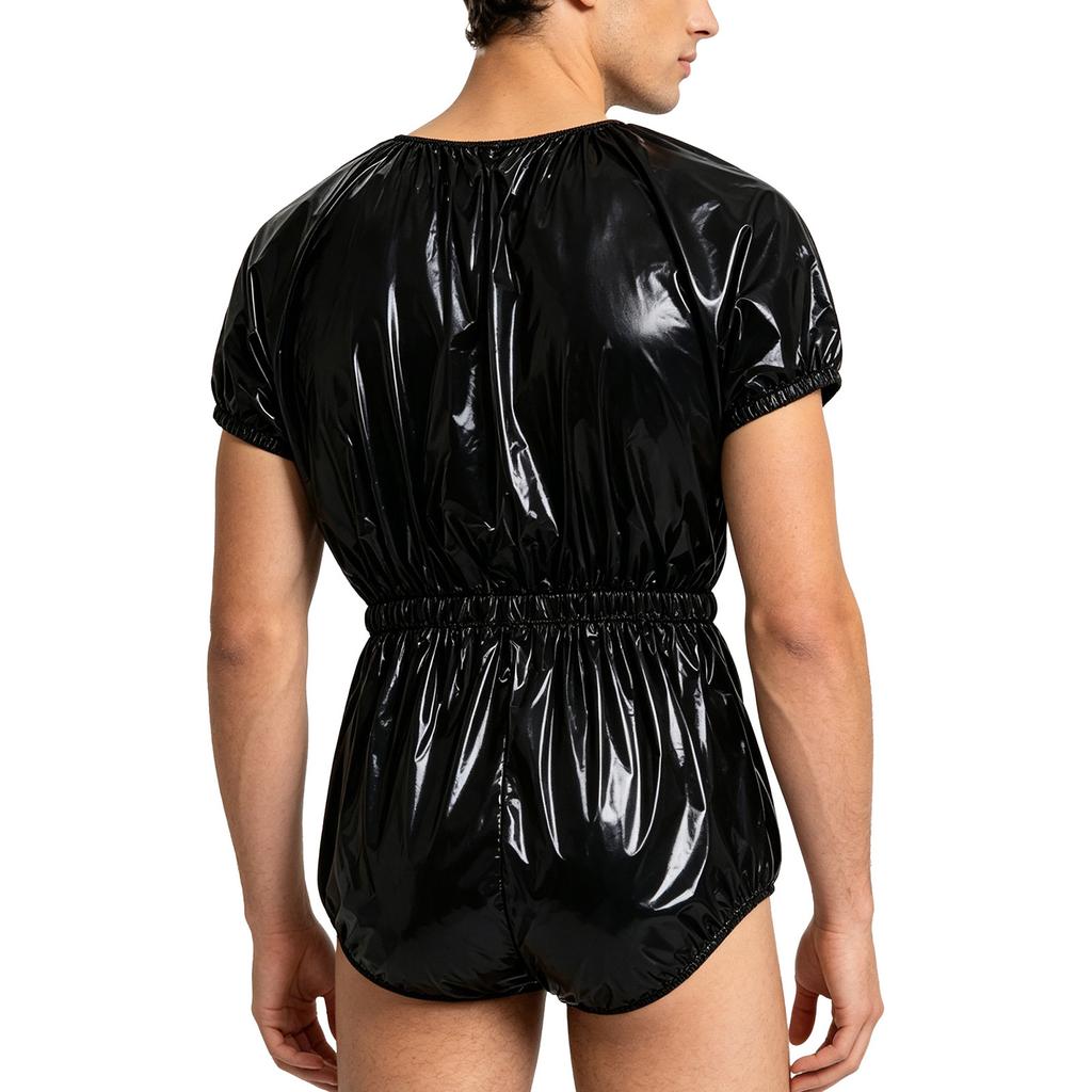 Adaptive Swimwear for Men M-3XL Waterproof Bodysuit Button Crotch Short Sleeve Elastic Waistband Leakproof Jumpsuit for Special Needs