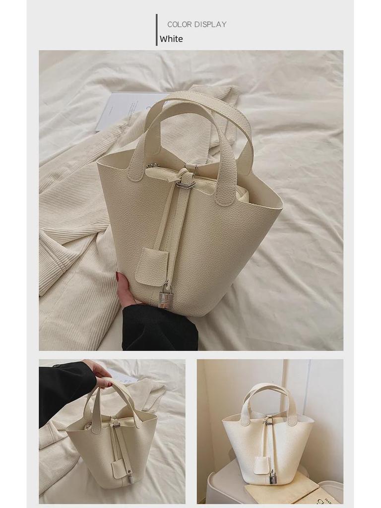 Fashion 2023 Women's Retro Basket & Bucket Bag: Niche, High-End, Simple Design Handbag