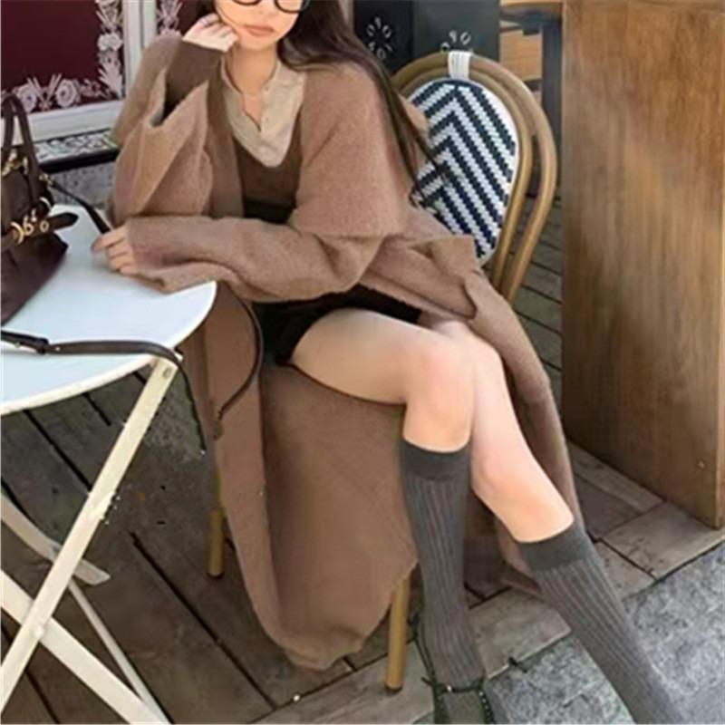 Autumn and winter new loose lazy wind knitted cardigan women's fashion imitation mink medium and long sweater jacket